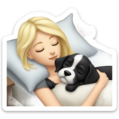 White girl blonde hair sleeping with black puppy sticker