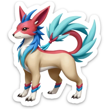 Colorful Skilled Adept Graceful Asian Painted WereGarurumon-Suicune-Linoone-Meloetta-Zangoose-fusion-hybrid-creature (full body) sticker