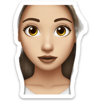 a white girl with dark brown milking brown straight hair middle part that’s short and ends the length on her shoulders with brown eyes and long eyelashes with lots of mascara on them and lipgloss on the lips plesse sticker