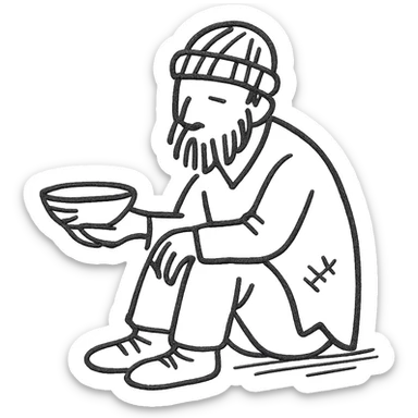 a beggar, hand drawn, sketchy lines sticker