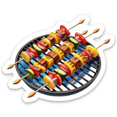 grilled shish kebab object icon, meat skewers with grill marks, 3D cartoon, mobile game icon style, clean background, no text, no watermark
 sticker