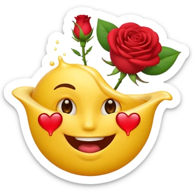 Un emoji jaune normale qui fait un clin d’œil avec une rose dans la bouche sticker