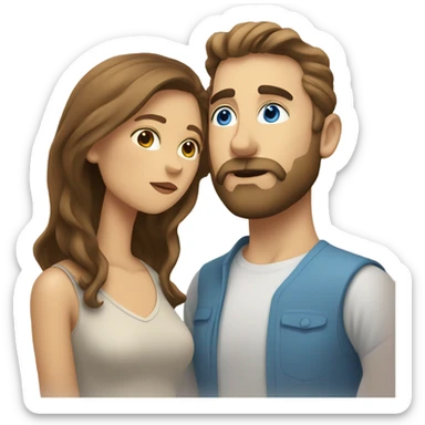 White bearded man with blue eyes kissing tan woman with brown hair sticker