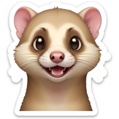 Cinematic Comical Ferret Portrait Emoji, Head tilted dramatically with an exaggeratedly shocked expression, featuring a slender, wiggly body and a distinct ferret head with a pointed snout and small ears, with wide, hilariously expressive eyes full of humorous disbelief, Simplified yet hilariously expressive features, highly detailed, glowing with a slightly sassy natural glow, high shine, dramatic yet playful, stylized with an air of quirky charm, soft glowing outline, capturing the essence of a meme-worthy ferret that looks ready to scamper into viral fame! sticker