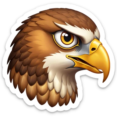 Cinematic Noble Hawk Portrait Emoji, Poised and regal, with a sturdy, agile build, a sharp, hooked beak, and intense, focused eyes that exude predatory precision, Simplified yet sharp and sophisticated features, highly detailed, glowing with a soft, golden glow, high shine, intelligent and vigilant, stylized with an air of aerial mastery, focused and determined, soft glowing outline, capturing the essence of a watchful and confident hawk that appears ready to soar out of the screen with effortless authority! sticker