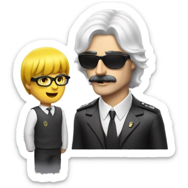 a white man with yellow glasses and is white wearing a wig talking to a child, the guy is named dr disrespect sticker