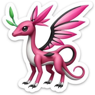 Magenta, black and white Meloetta-Flygon-Gorebyss-Salazzle-Pokémon-Fakémon-creature-fusion-hybrid sticker