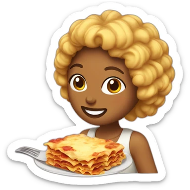 chica morena con pelo afro comiendo lasagna sticker