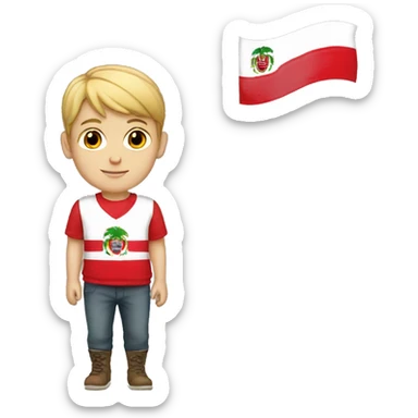 White boy wearing Peruvian flag sticker