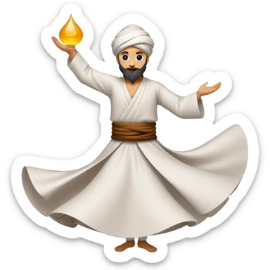 Cinematic Realistic Whirling Dervish Pop Culture Emoji, showcasing a mystical portrayal of traditional Sufi dance rendered with fluid textures and dynamic, spiritual lighting. sticker