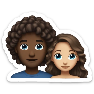 Romantic gaze between Lovers - she is black with long brown wavy Hair and brown eyes and he is tall, fair skin with brown hair with blue eyes  sticker