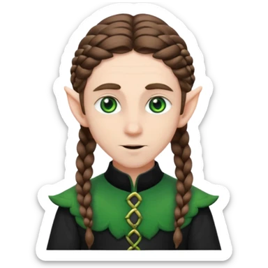elves with braided brown  hair man black dree sticker