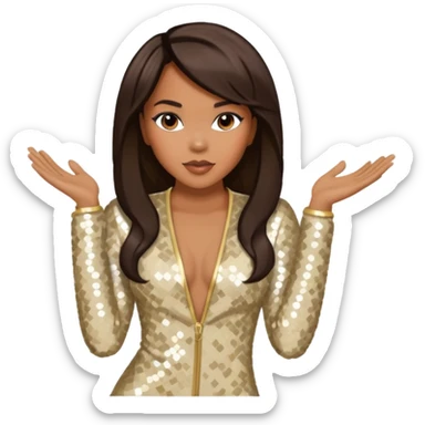 LeToya Luckett from Destiny's Child with long dark brown hair, cream sequin outfit sticker