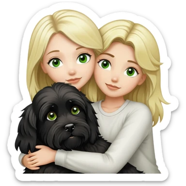 blonde green eyed girl hugging black tibet terrier dog sticker