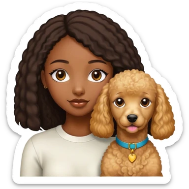 Black straight hair girl wiht golden pudel dog sticker