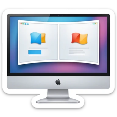 Create a professional emoji for UX/UI design. Show a curved monitor with 2 windows : one displaying white empty page, and the other showing the completed web interface. Use modern, professional colors. Do not include any emojis or smiley faces. Make the background transparent. sticker