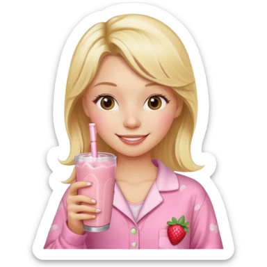 Ein Blondes mädchen was einen erdbeershake trinkt und blond ist und eine rosa ne Pyjama an hat sticker