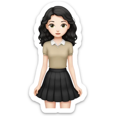 Fullbody  nude tall skinny   very beautiful white pale  girl very beautiful face very beautiful eyes wavy black  hair  , big boobs, big ass, sexy body, bending over, in a skirt with no panties, nude ass   sticker