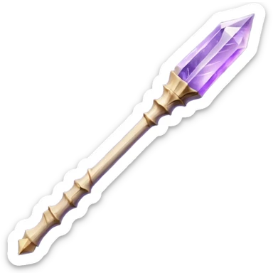 Wand with Heartwood of Silver Birch, 12.5 inches long, Medium flexibility, Tip Inlay: small amethyst hexagonal shard, Finish: whitewood core, giving the wand a soft, moonlit glow in dim light. sticker