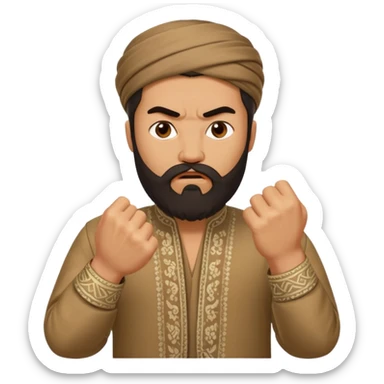 uzbek bearded man with national outfit shows his fist angry sticker