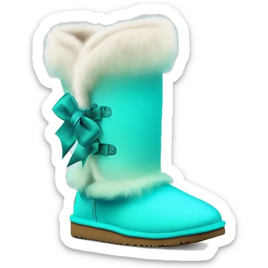 Realistic pair of tiffany blue to turquoise ombre fur Ugg boots with silk ribbon bows. sticker