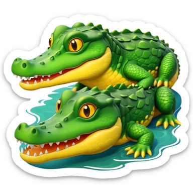 A cute 3D cartoon crocodile resting on a riverbank, part of its body in the water. Smooth rounded design, bright colors, soft lighting, friendly expression, Memoji-style realism. sticker