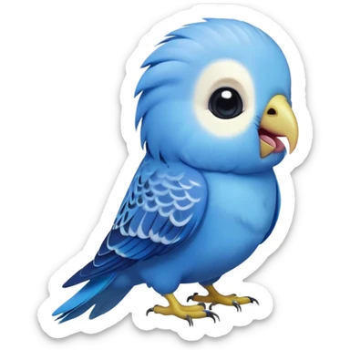 Cinematic Comical Blue Budgie Portrait Emoji, Head tilted dramatically with an exaggeratedly amused expression, featuring a striking blue feathered fur with a glossy finish, wide, expressive dark eyes filled with playful disbelief, Simplified yet hilariously expressive features, highly detailed, glowing with a slightly sassy glow, high shine, dramatic yet playful, stylized with an air of cheeky mischief, bright and endearing, soft glowing outline, capturing the essence of a spirited and over-the-top budgie, so meme-worthy it feels like it could side-eye its way into internet fame instantly! sticker