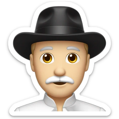 White Guy in black hat, false eyelashes and white clothes whisout Mustache sticker