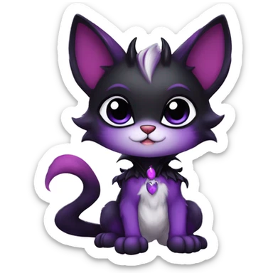Anthro-Cute-Edgy-Vampiric-Batty-Cat-Black-Purple-Contrast-Colors-Fantasy-Fur-Sona-Chibi-Shiny-Fakémon-Hybrid with horns full body sticker