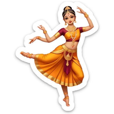 cinematic-realistic-bharatanatyam-dance-emoji,-depicted-as-an-elegant-classical-indian-dance-performance-with-graceful-poses,-intricate-costumes,-and-expressive-hand-gestures,-rendered-with-rich-textures-and-warm-dramatic-lighting, single dancer full body  sticker