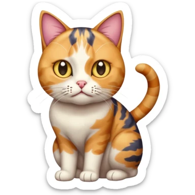 full body colourful calico tabby cat with disproportioned head with an anxious face sticker