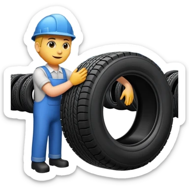 please draw me a emoji of tire - inside the manufacturing factory - getting inspected by machine not the human - the machins is checking uniformity - machine is complicated  sticker