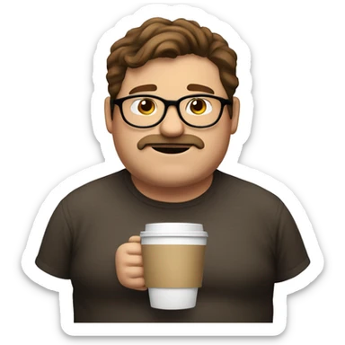 A fat man with brown hair  and round glasses who drinks coffee  sticker