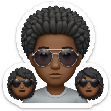 Un garçon,de couleur noir avec des lunettes de soleil grise,il a des cheveux crépus et au dessus de sa tete il est écrit BOUSS  sans qu’on voit ses yeux sticker