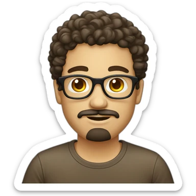 guy with curly dark hair round face and goatee beard nerd tshirt  sticker