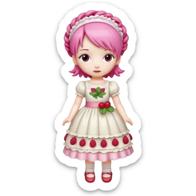 Isolated detaile illustration of the most modern raspberry torte doll figurine full body with pink hair and a hairband sticker