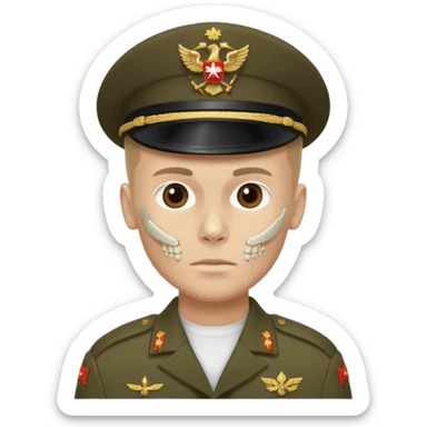 generate a realistic Russian soldier, but with a bare skull instead of a head sticker
