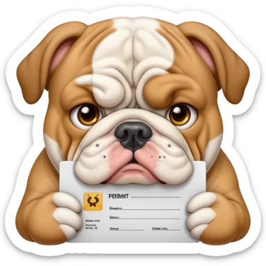 English bulldog holding a permit sticker