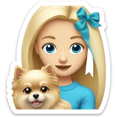 blond hair girl blue eyes holding a blond pomeranian sticker