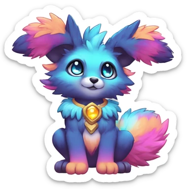 Anthro Fluffy Cool Cute Magical Elemental Shiny Colorful Neon Vibrant Colors Sparkle Kemono-style Chibi Fantasy-Animal-Fakémon-Pokémon-Hybrid Fur Sona Aesthetic Full Body sticker