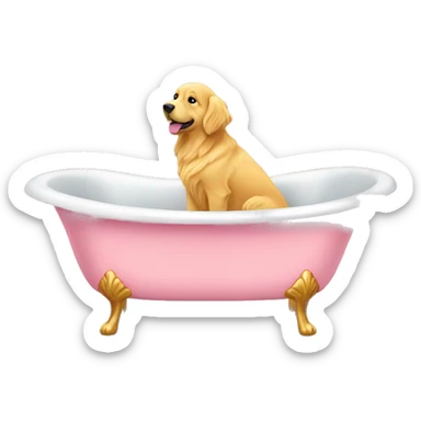 pink victorian bath tub, gold feet with golden retriever in it sticker