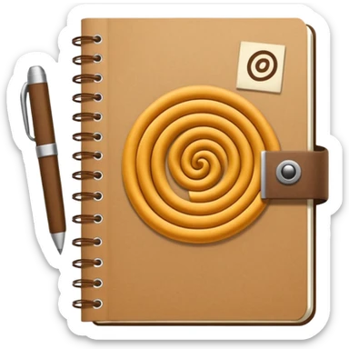 empaque de papel con una libreta anillada sobresaliendo sticker