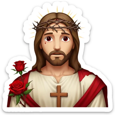 Christ with rose thorns and blood on the cross sticker