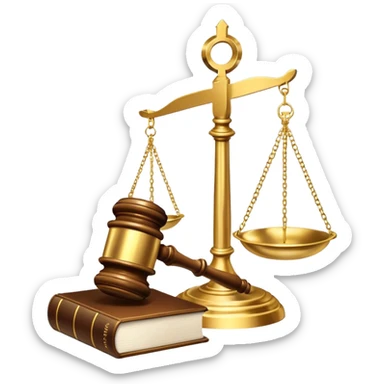 An icon featuring a gavel, legal scales, and a law book, symbolizing the study of law. The design includes a courthouse silhouette in the background, representing justice and legal systems. Transparent background highlights the principles of law and legal practice. sticker