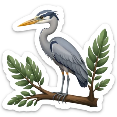 Grey Heron in a green tree sticker