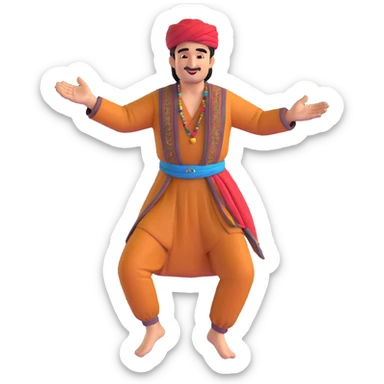 cartoon sticker of a Kurdish man in traditional clothing dancing Kurdish dance with hands raised and foot movement, colorful and joyful, no text, suitable for WhatsApp and Instagram sticker