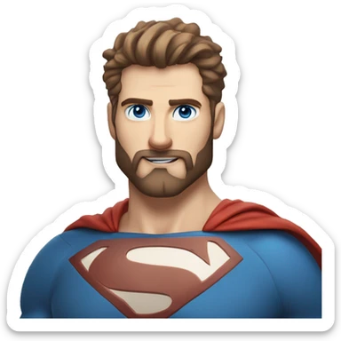 White superman, redish hair, blue eyes, redish brownish facial hair, very handsome, scruffy beard, body posing sticker