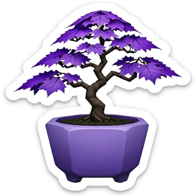  Earthenware ware small short squat cascading black violet bonsai pot plant purple lace-leaf maple tree with triangular angular polygonal faceted asymmetrical originally shaped pot sticker