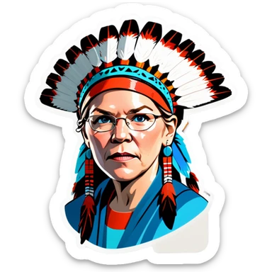 Make a picture of Senator Elizabeth Warren with a traditional Native American headdress make it less cartoonish without the braids sticker