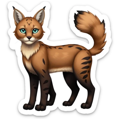 Vibrant dark edgy gothic Falvie-Fionbri-Bobcat-Caracal-creature-sparkle-feline-fursona, full body sticker